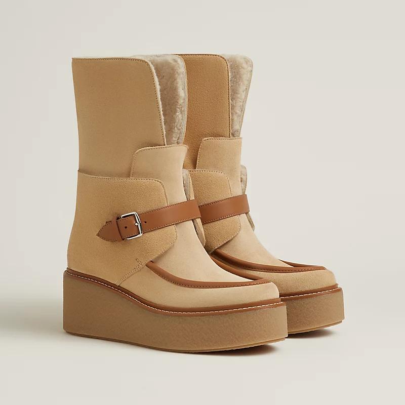 Giày Hermes Hemisphere Ankle Boot Nữ Be